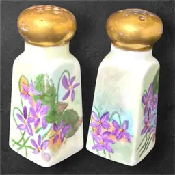 Hand-Painted Antique Ceramic Salt & Pepper Shakers with Original Cork Stoppers
