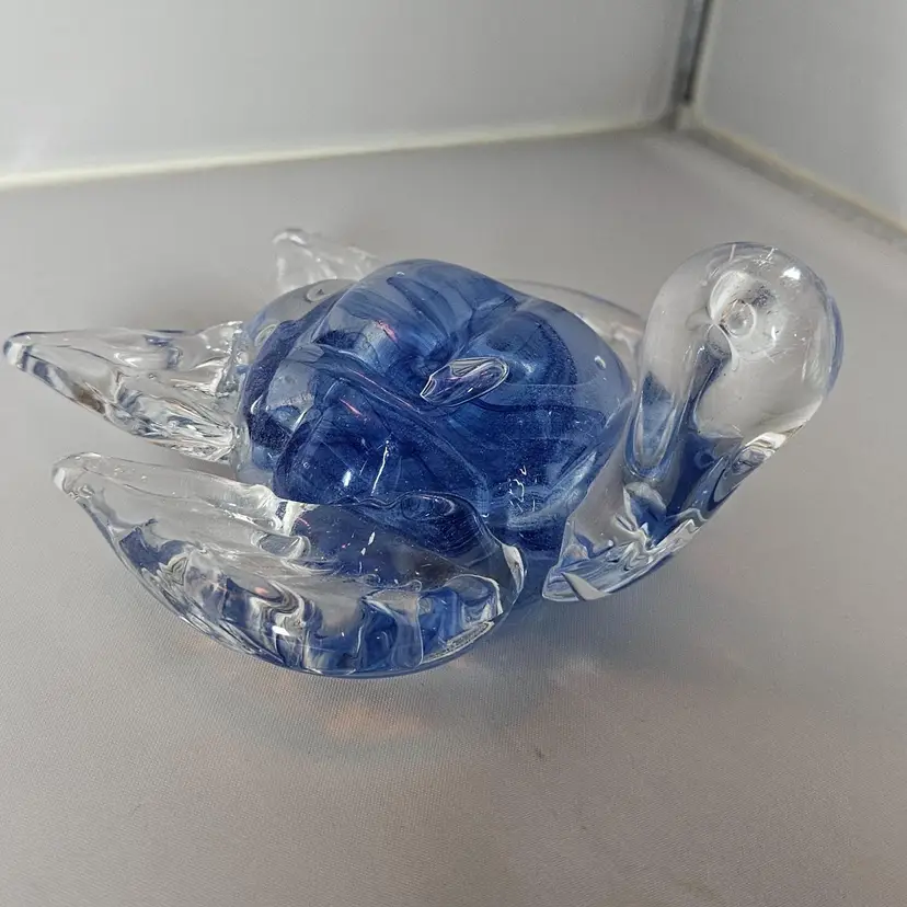Dynasty Gallery Handcrafted Blue & Clear Glass Sea Turtle Paperweight figurine Glows