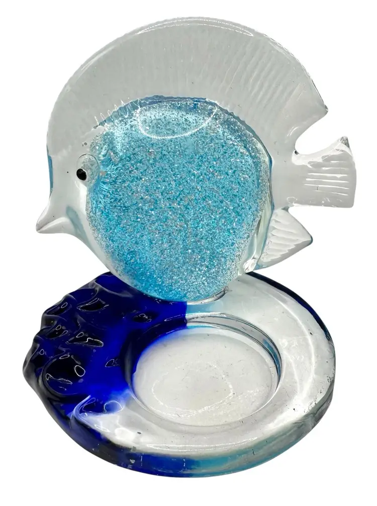 PartyLite Bermuda Fish Glass Votive Tea Light Candle Holder Ocean Blue Silver