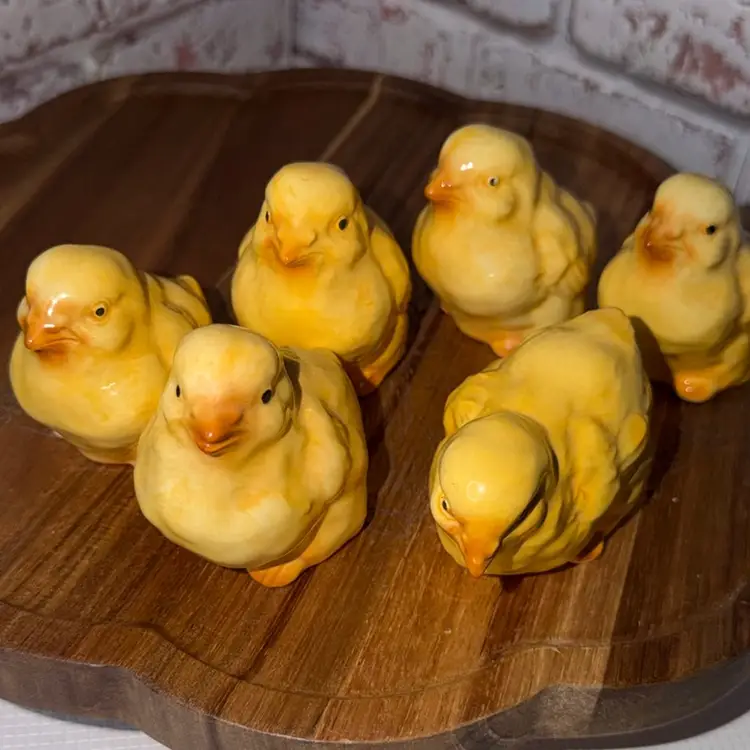 Set Of 6  yellow ceramic baby chicks various sizes cuteness