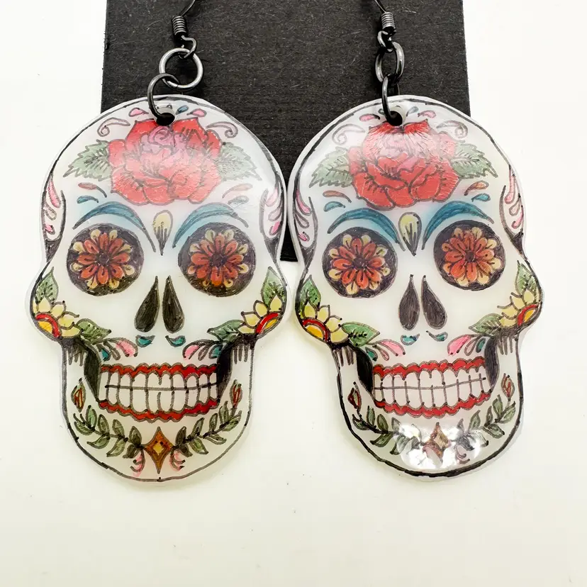 Sugar Skull Earrings, Shrink Plastic, Lightweight, Handmade