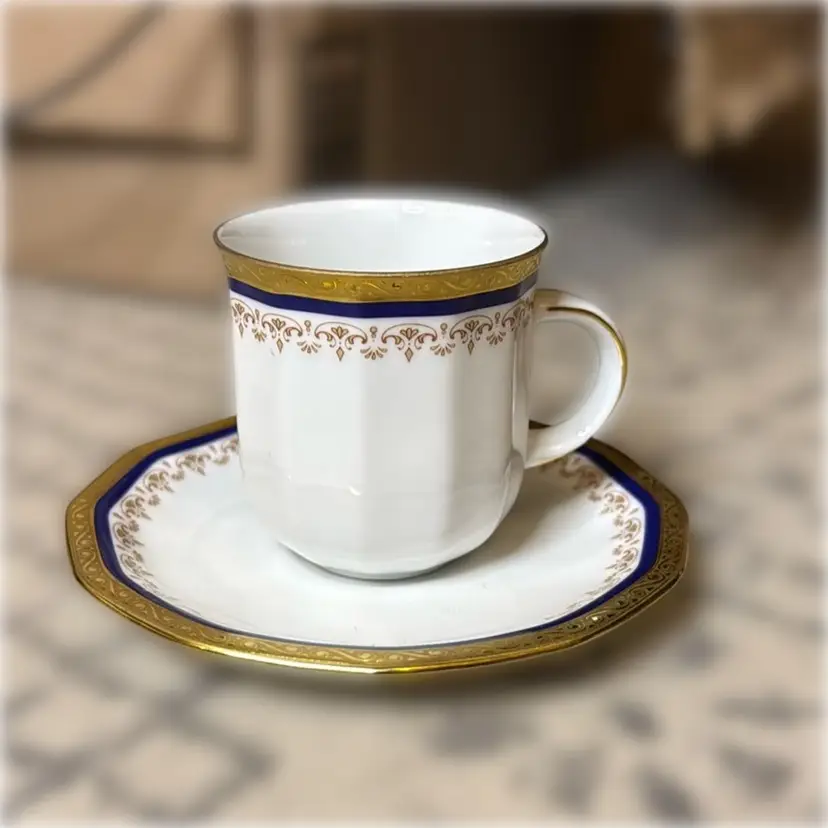 Vintage Tirschenreuth Bavaria Germany Demitasse Cup & Saucer - Cobalt Blue and Gold