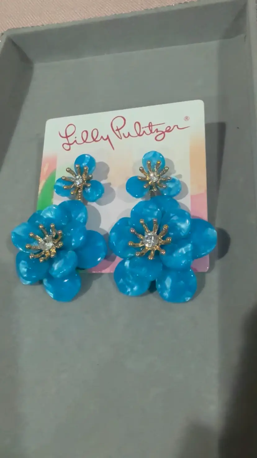 Lilly Pulitzer Blue Flower Statement Drop Earrings