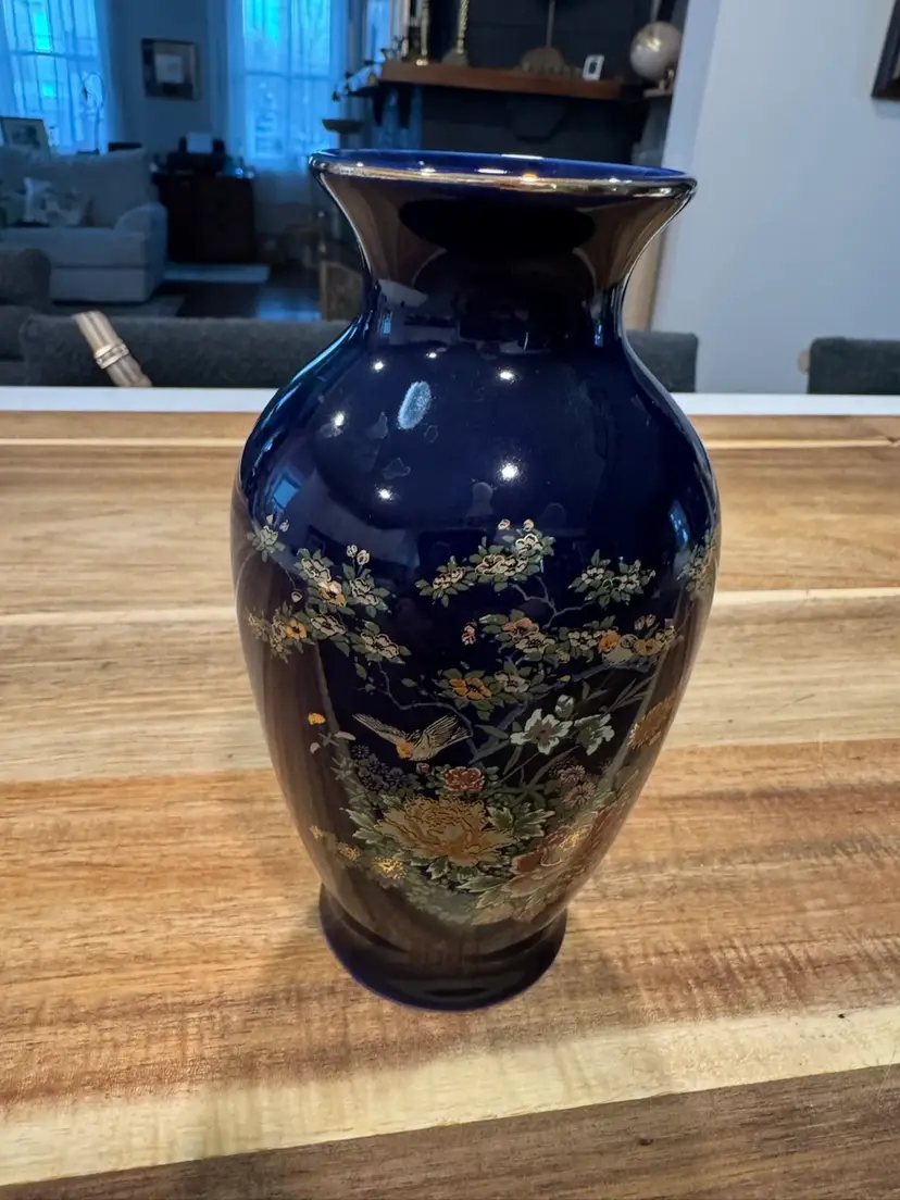 Vintage Japanese Cobalt Blue Porcelain Vase