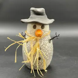 Raku Pottery Snowman Standing Christine Katzenberg Signed Winter Christmas