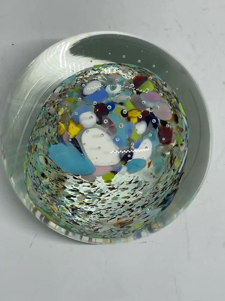 David Van Noppen Signed and Dated Colorful Paperweight With Controlled Bubbles