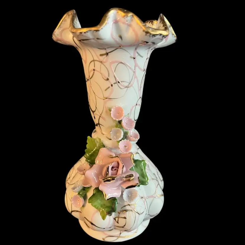 Hand Painted- Vintage Lefton Bud Vase- 6.25” H, 3.5” Diameter Top