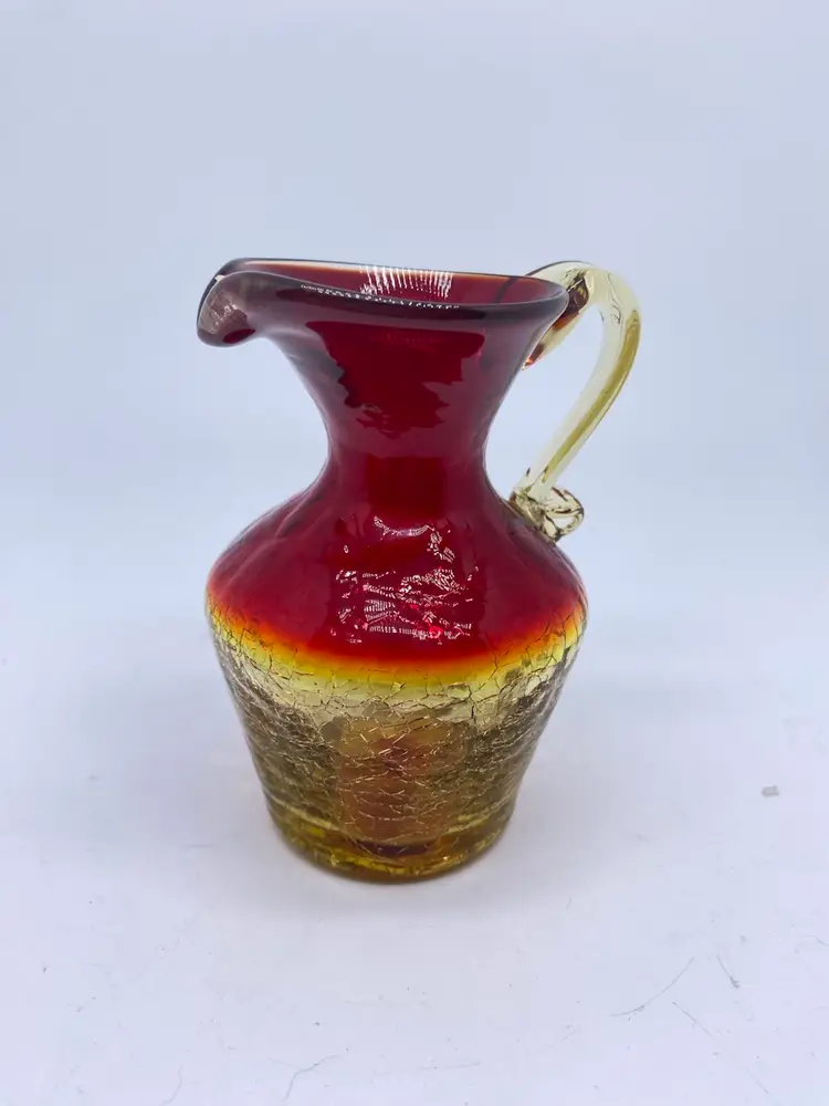 Vintage Amberina Crackle Glass Art Glass Pitcher