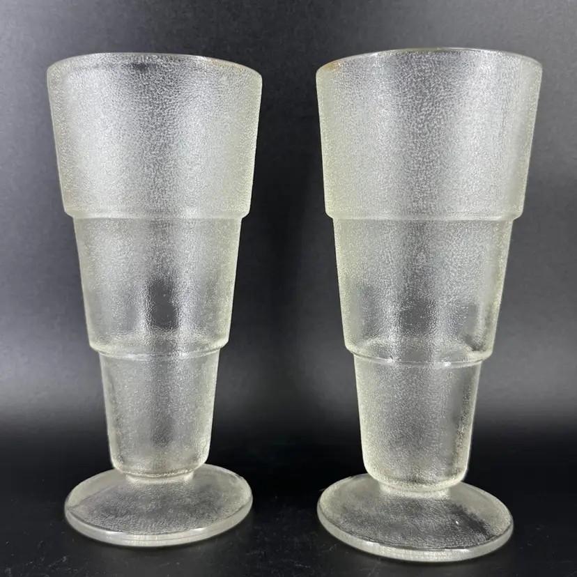 Pair Glass Atomic Style Soda Fountain Cups