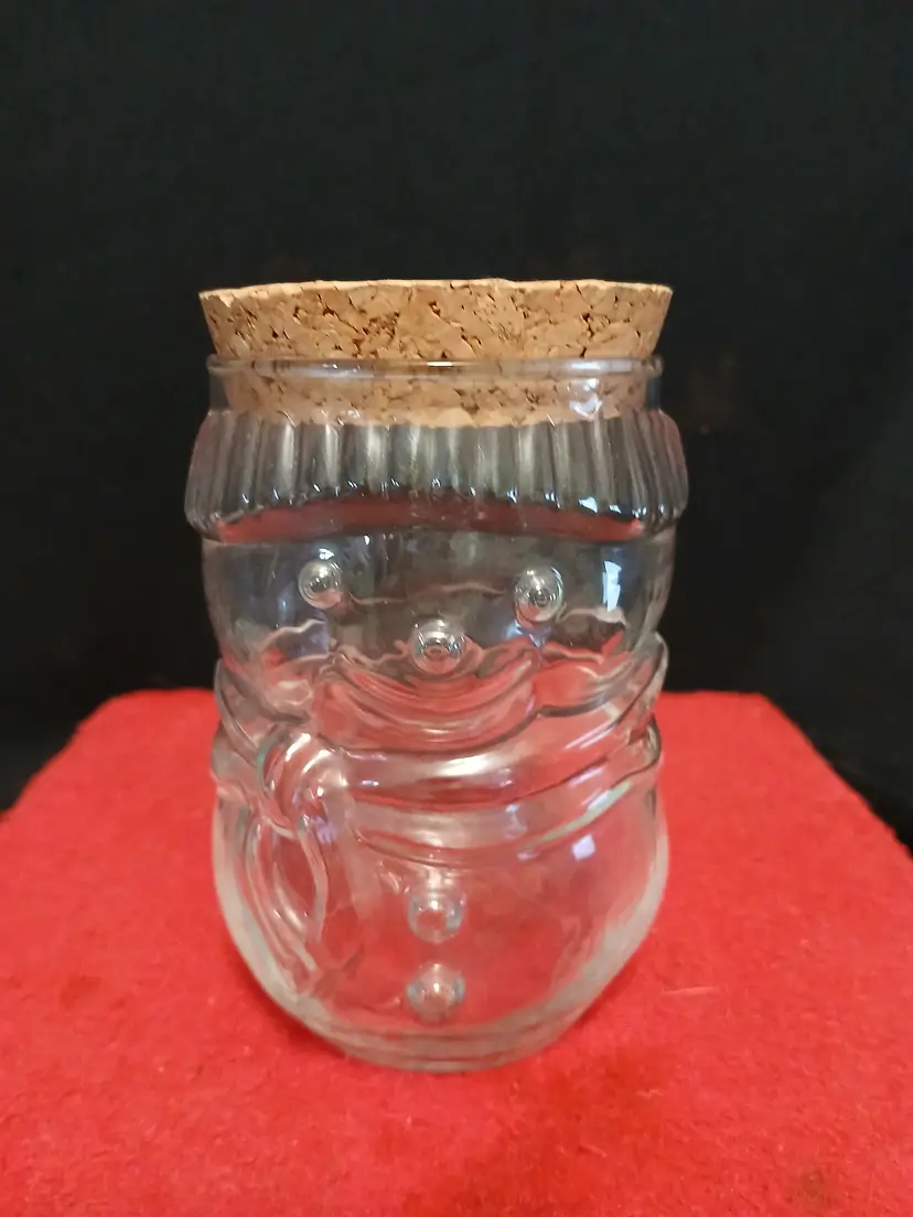 Vintage Glass Snowman Jar with Cork Lid
