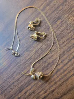 Monet rose clip-on earrings and necklace set