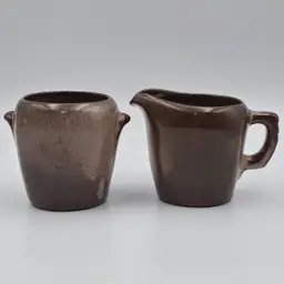 Vintage Frankoma Pottery Lazy Bones Brown Satin 5DA Creamer and 5DB Open Sugar Bowl