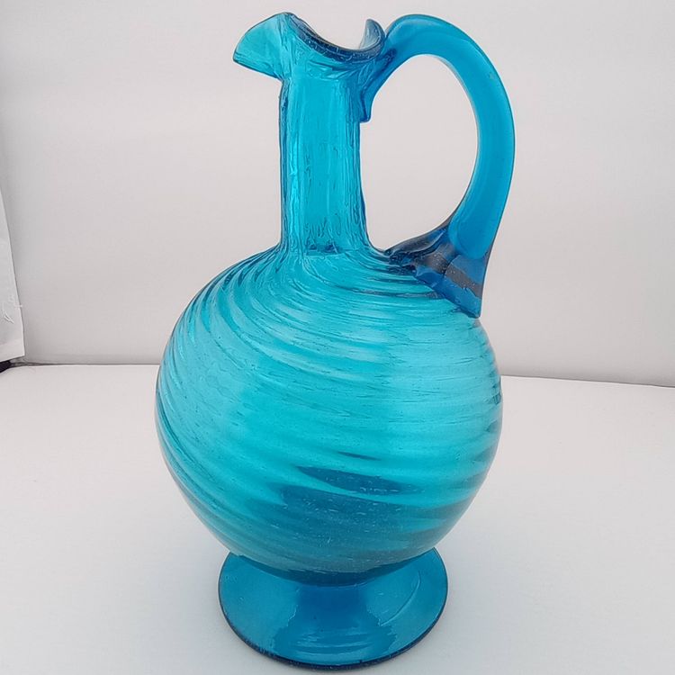 Blown cruet in blue with optic swirl, no stopper