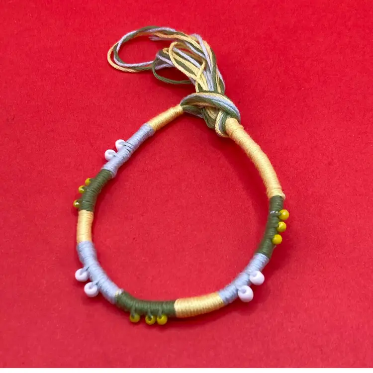 Handmade Yellow Green And Blue Cotton Adjustable Bracelet, limited edition