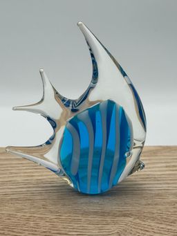 Art Glass Blue W White Strips Fish