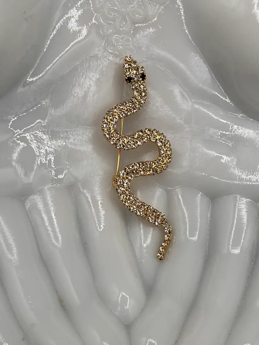 #40 Gold Time Clear Rhinestone Snake With Articulated Tail 🐍 2.75”