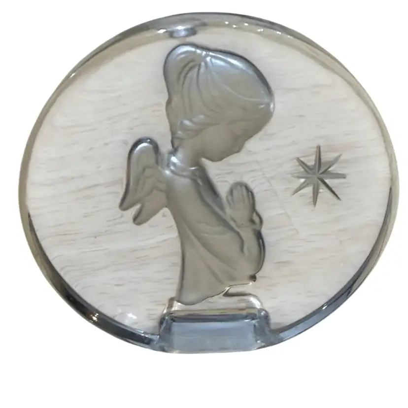 Vintage 1977 Danbury Mint Christmas Crystal Angel Paperweight Italy NO Box