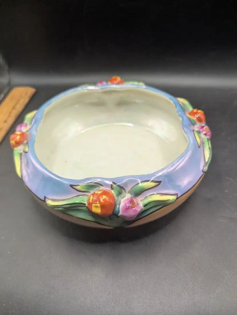 Vintage Hand Painted Made In Japan Seiei Co Peach And Blue Lustreware Bowl