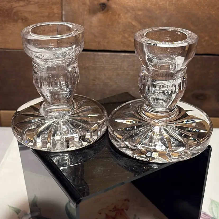 111. Pair of Waterford Blarney 3 1/2" Candlesticks, Crystal Waterford Blarney Candle Holders, Irish Crystal Candlesticks