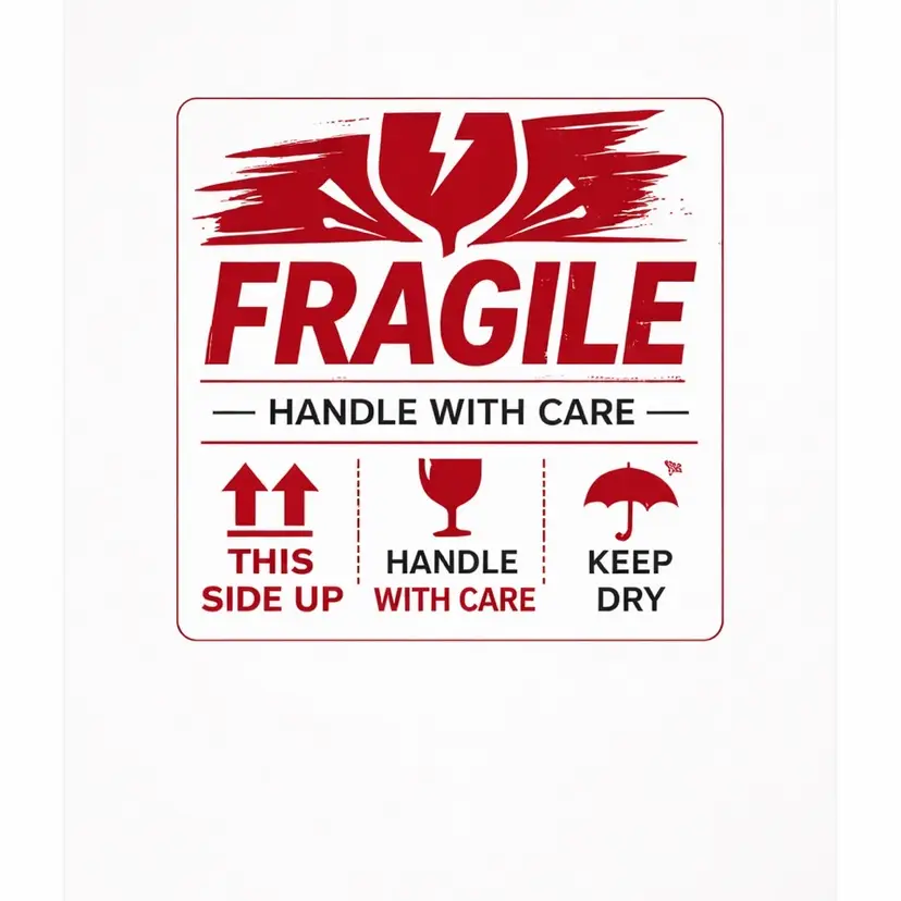 25 Pack - 2.5” X 2.5” Square Fragile Stickers/ Decals - Gloss Finish