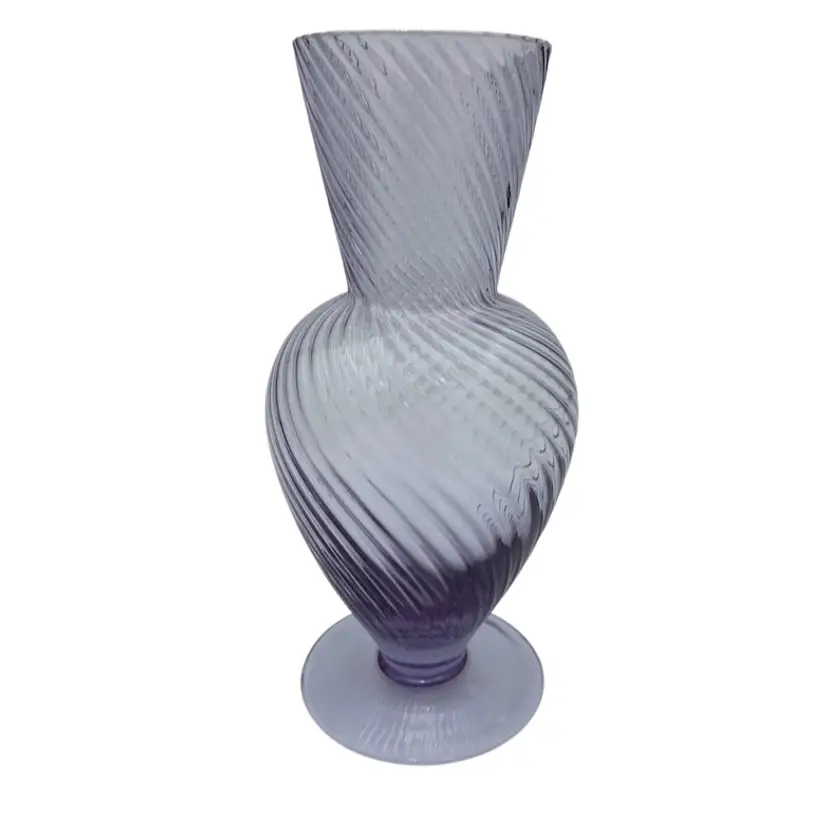 Teleflora Lilac/Purple-Tinted Twisted Ridged Swirl Footed Art Glass Vase, 8.25"