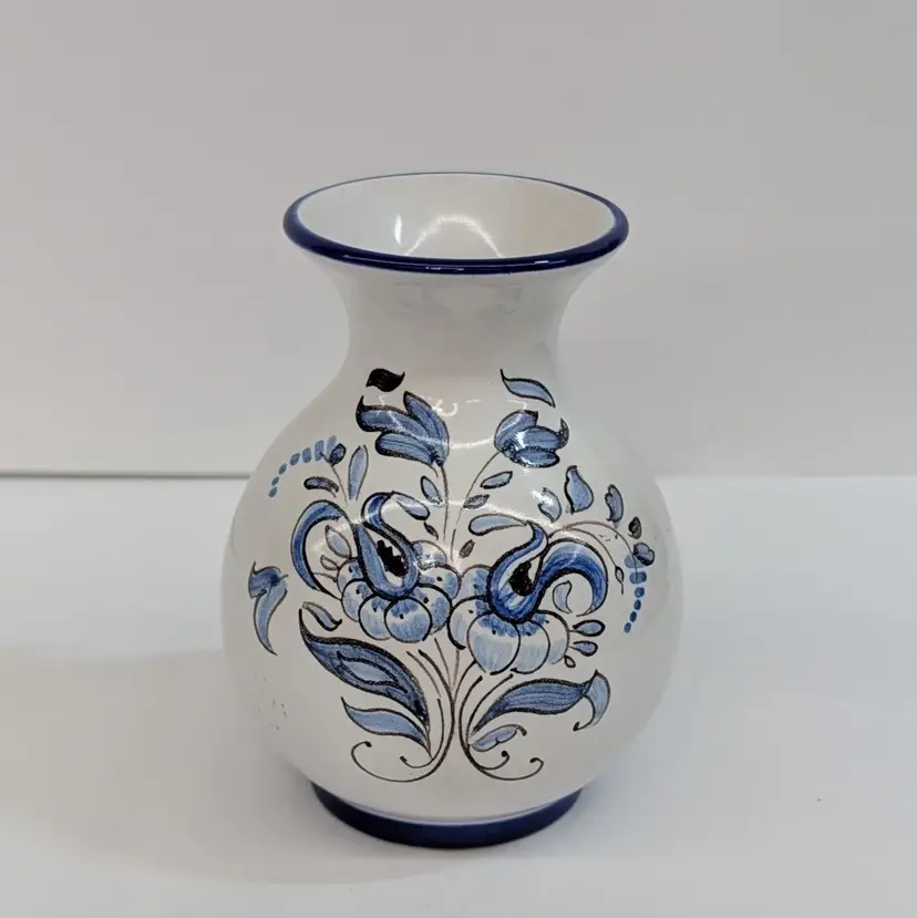 Vintage French Blue Floral Vase Nevers Pottery A. MONTAGNON "Gd.M." Signed 4"