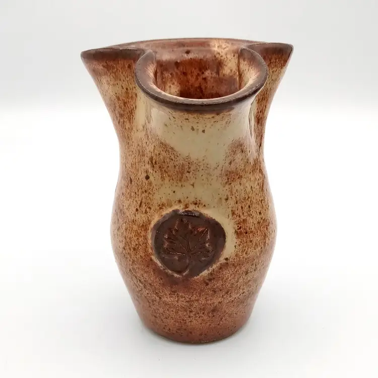 #88 Studio Pottery Syrup Pitcher/Pourer, Maple Leaf Embossed, Stamped "Maine" and "ACM