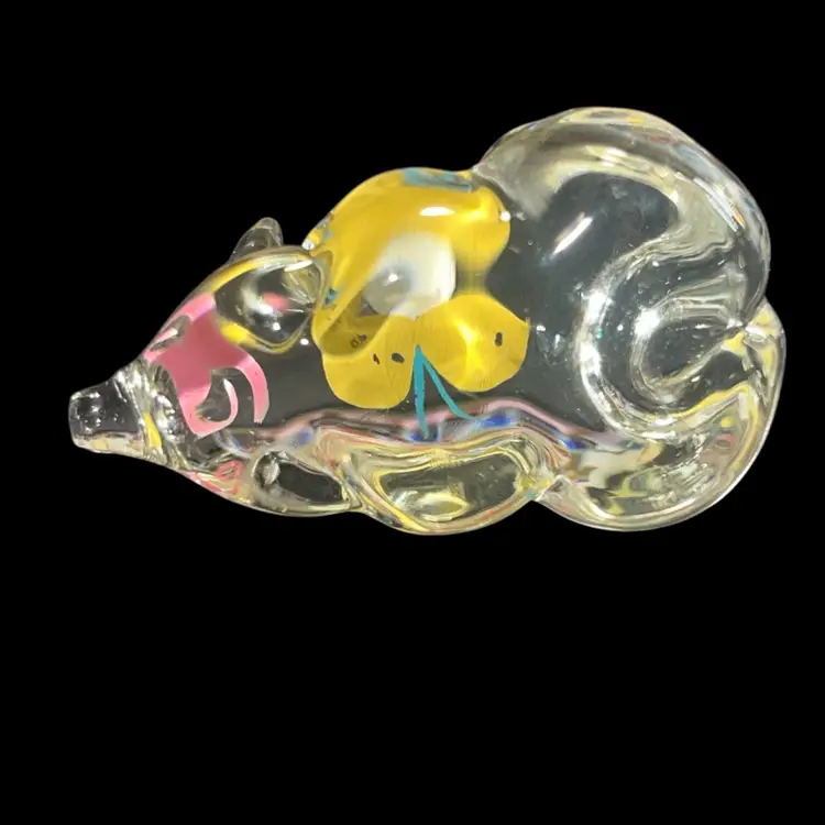 Hand blown Hand Painted Art Glass Pig Laying Down