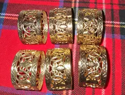 Vintage 1970s-1980s Brass filigreed napkin rings - set of 6