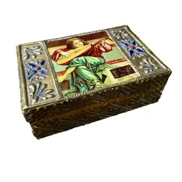 Vintage Florentine Jewelry Box, Hinged Lid, Angel Playing The Lute, Italy AS IS