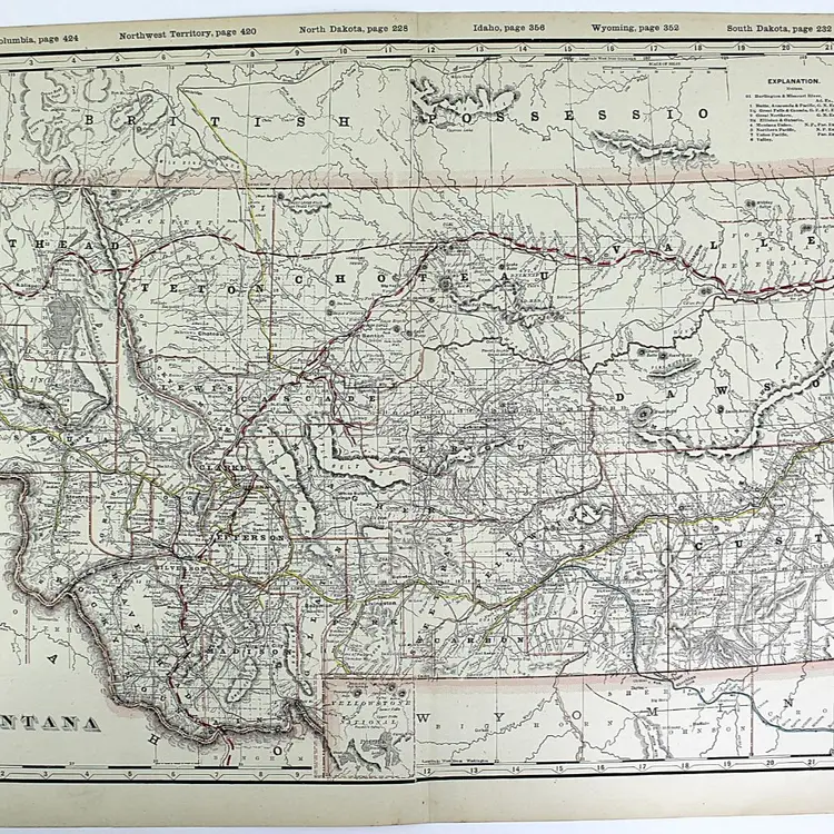 Railroad Map of Montana circa 1900 Large 22 1/2 x 17 1/2 Full Color Lithograph