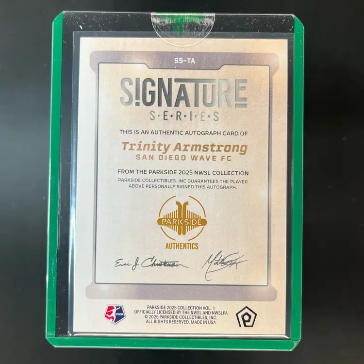 Trinity Armstrong 2025 Parkside NWSL Vol 1 Black /10 Signature Series Autograph Soccer Card