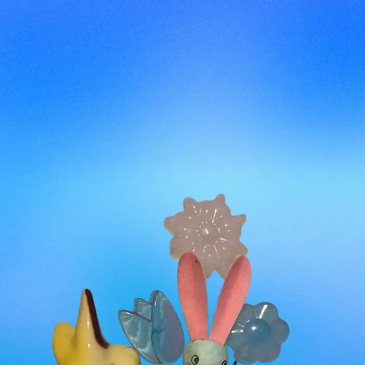 Yellow Vtg Bunny Toothpick Holder With Handmade Flowers