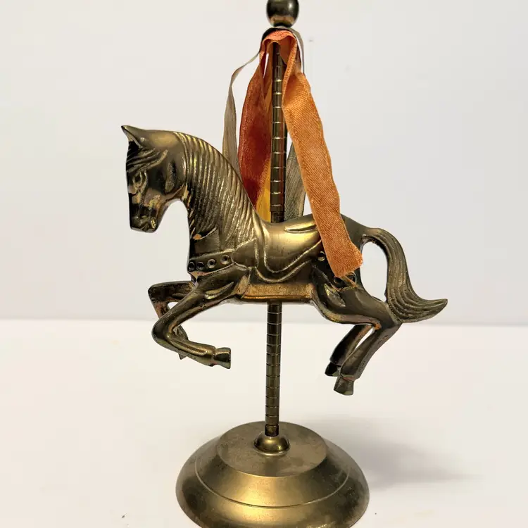 Vintage Brass Carousel Horse 8.5" Tall Jumper Galloper Carnival Fair Separates