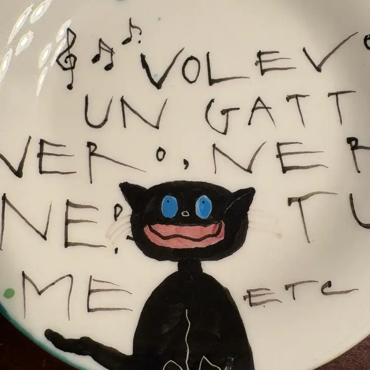 Italian 6” Black Cat Dessert Plate