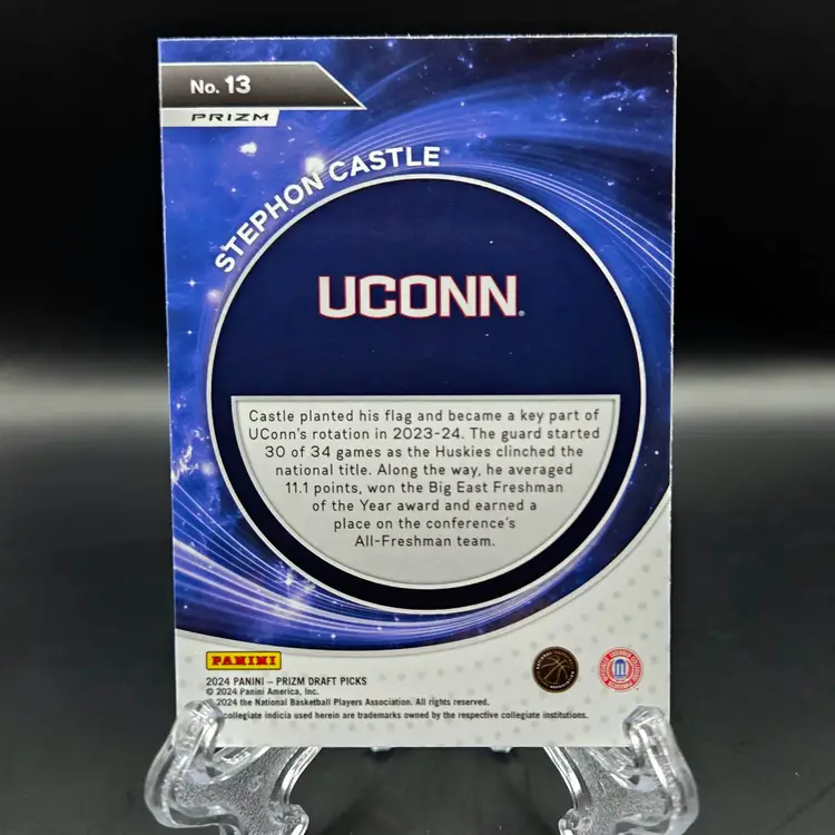Stephon Castle 2024 Prizm Draft Picks Student Orientation Ice RC San Antonio Spurs, UConn Huskies