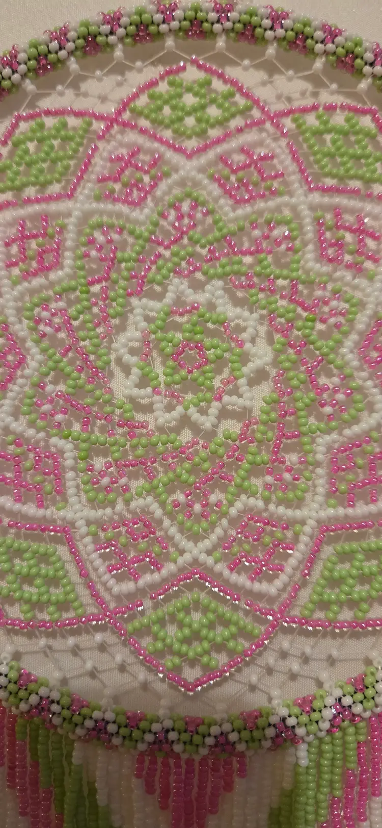 Handmade Beaded Dream Catcher Lime Green & Pink