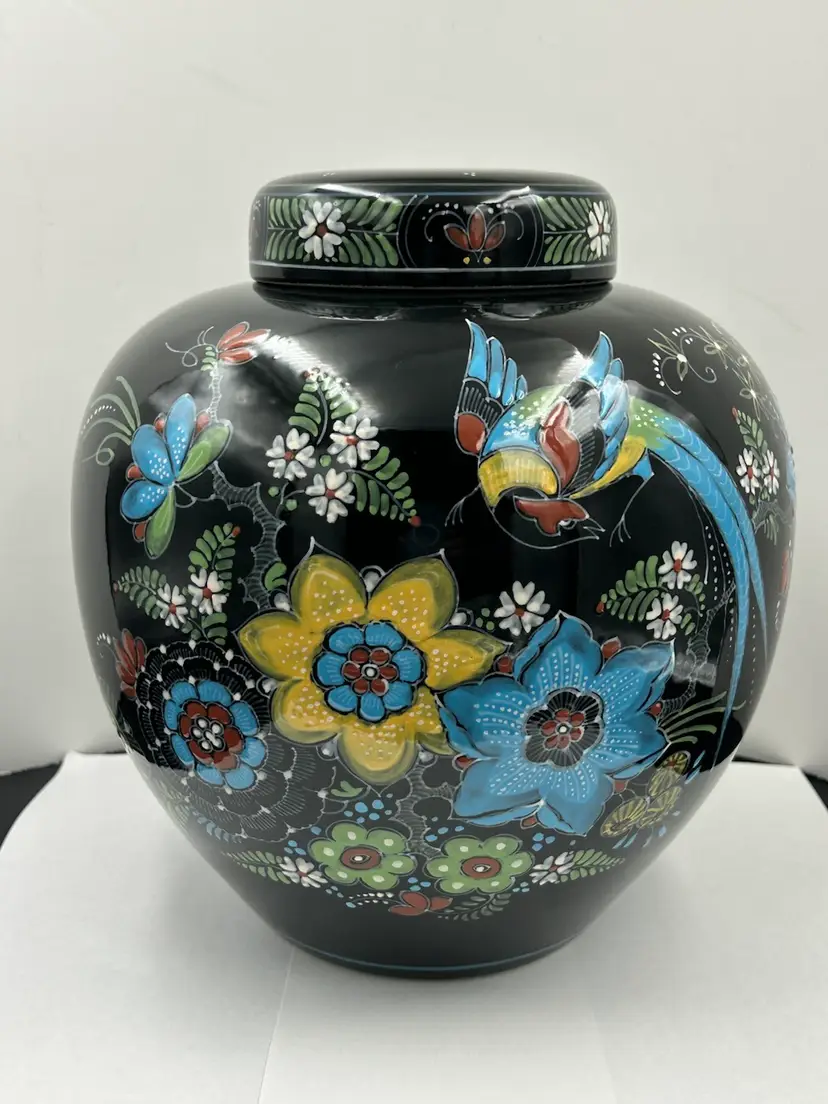 Delft Porceleyne Fles Famille Noir Black Delft Hand, Painted Large Ginger Jar/urn