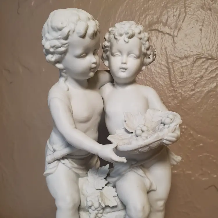 Bisque Porcelain Statue Two Cherubs with Grapes