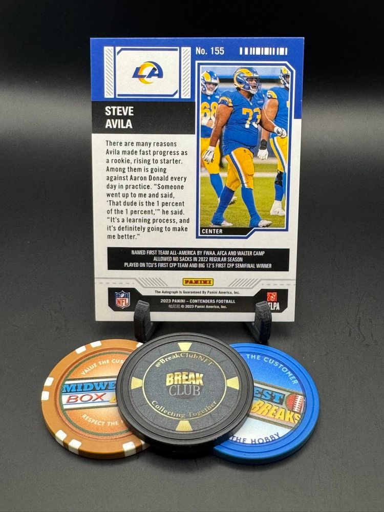 Steve Avila Rookie Ticket Auto Green Laser 2023 Contenders Los Angeles Rams