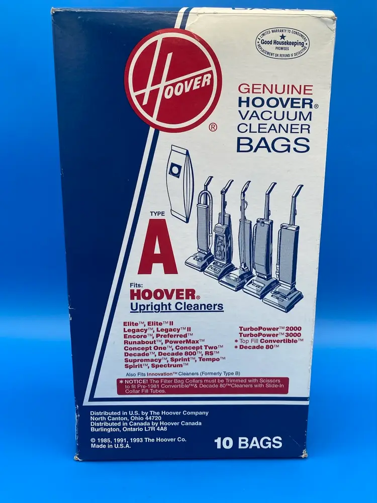 Hoover Lot of 7 Type A Vacuum Cleaner Bags for Upright Cleaners w/ Box - 1993