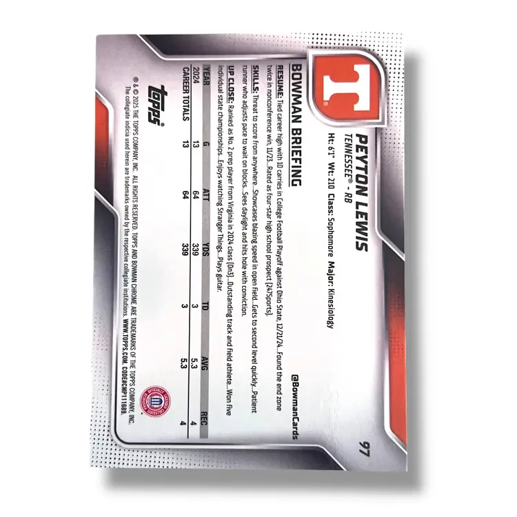 Peyton Lewis 2025 Bowman University 1st Bowman Green Refractor 27/99 Jersey #