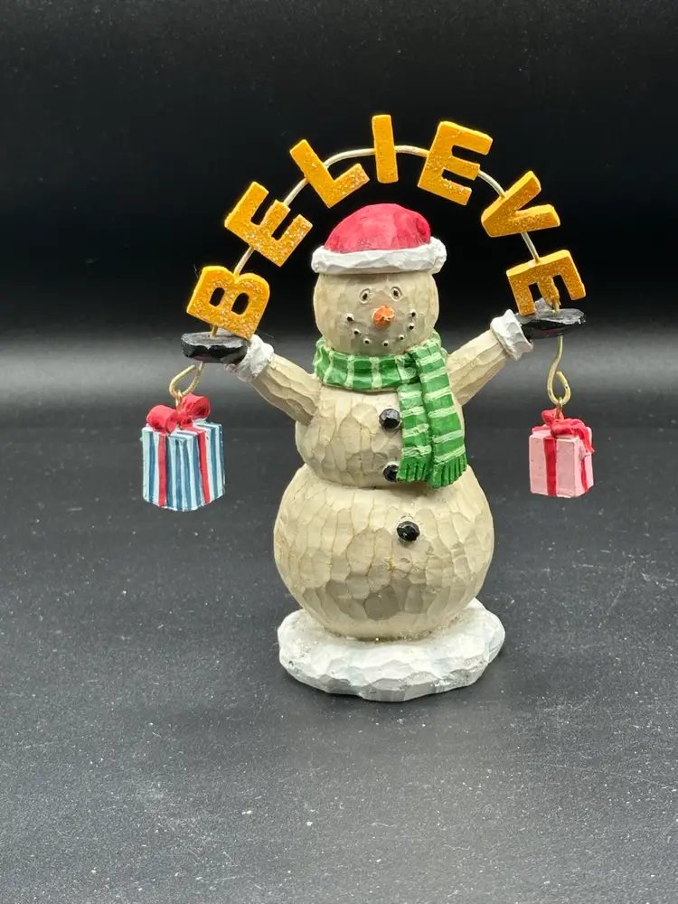 Vintage Kohls Winter Wishes Snowman I Believe Figure Shelf Sitter