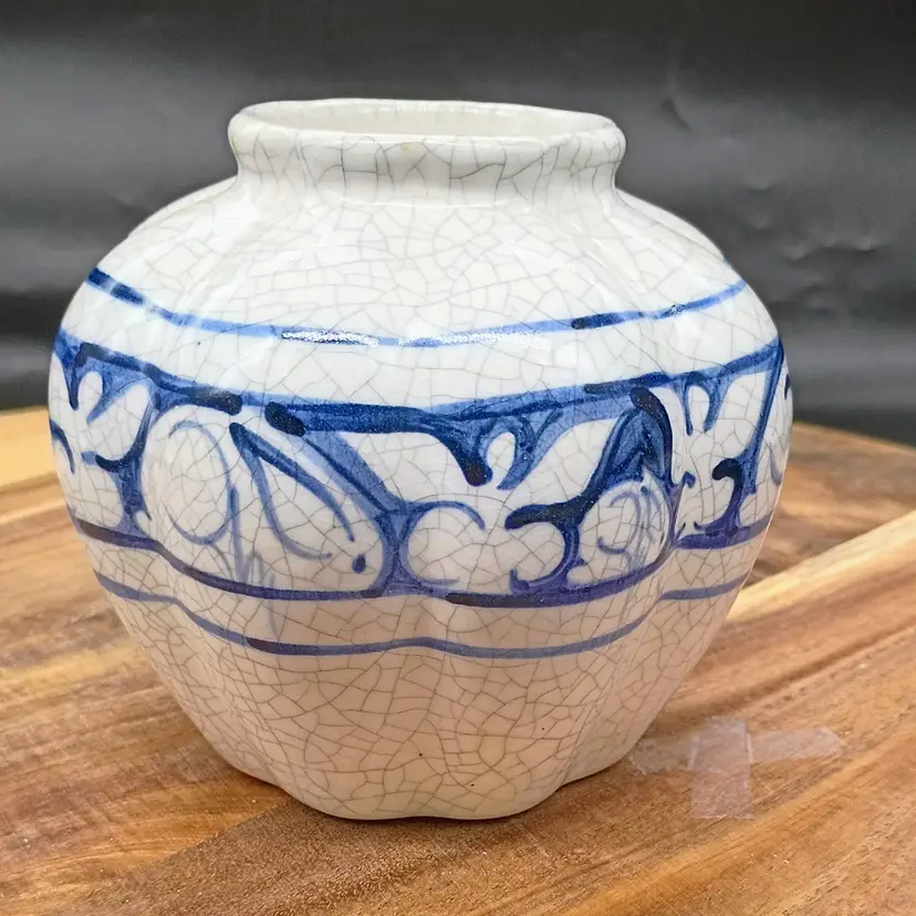 Vintage Denham Pottery / Potting Shed Signed Rabbit Vase Blue & White.