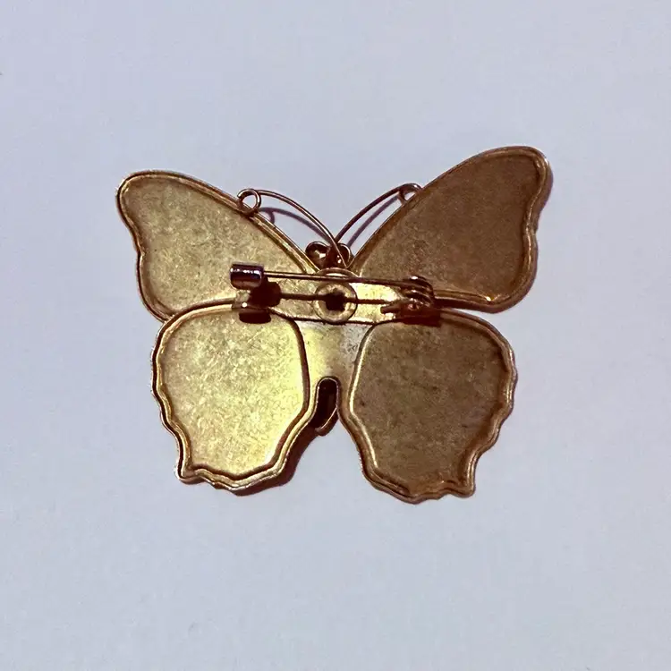 Vintage Purple Glittery Enamel Butterfly Goldtone Brooch Great Stocking Stuffer Idea!