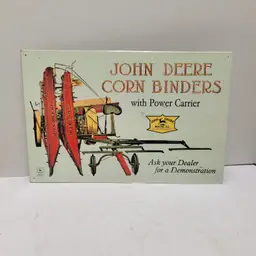 John Deere Corn Binders Metal Tin Sign Vintage Style 1990s Reproduction