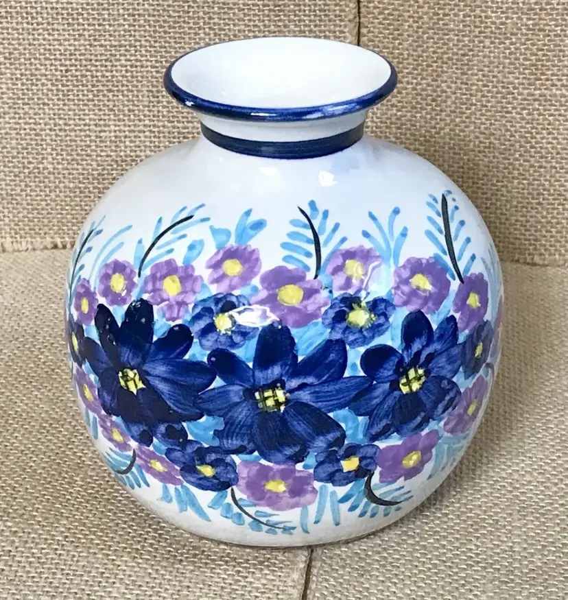 Hand Painted Floral Art Pottery Vase Handmade Greece Romance Cottage Core