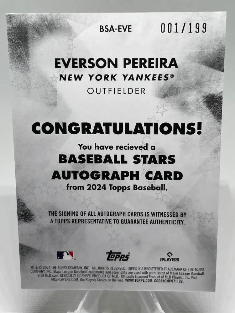 2024 Topps Baseball Stars Autographs Everson Pereira #BSA-EVE Black /199 AU, RC