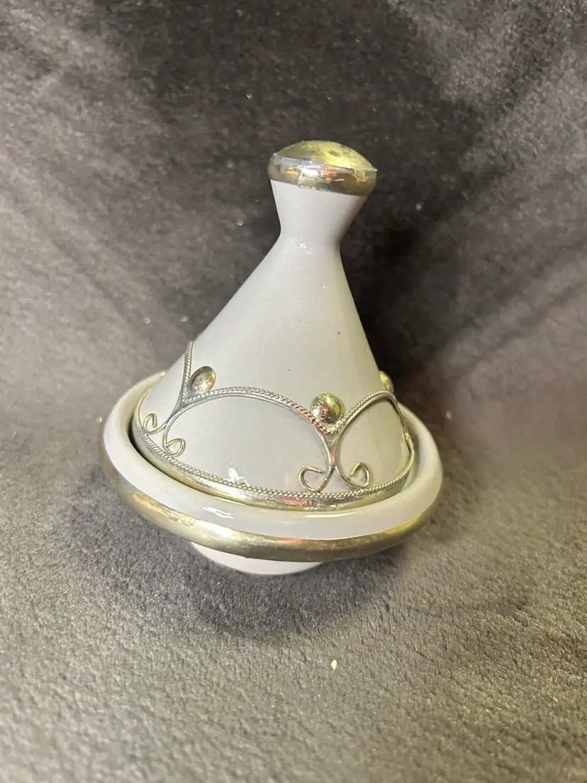 Mini Decorative Ceramic Tagine Grey And Silver