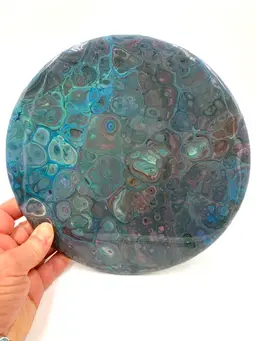 BIN - Contemporary Poured Acrylic Marbled Trivet 7.875” Signed